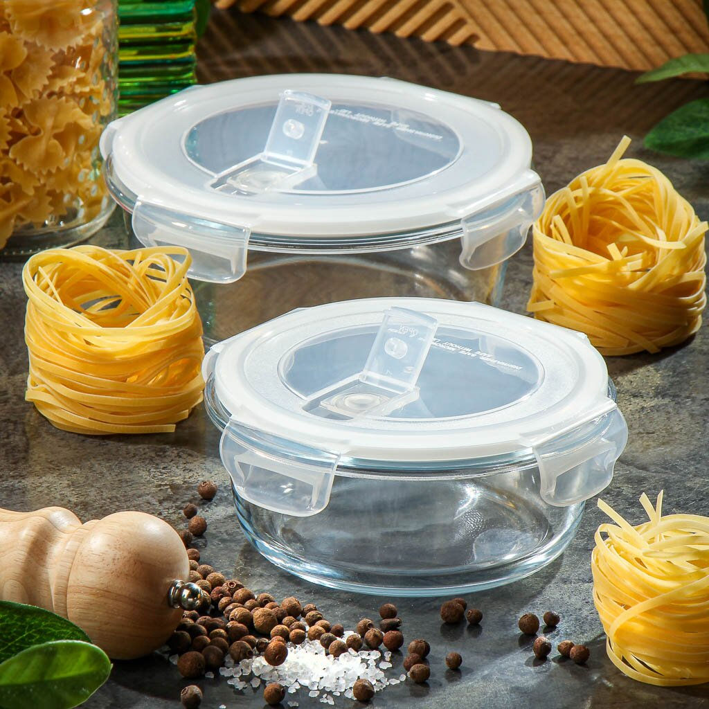 Контейнер пищевой жаропрочное стекло, 0.95 л, круглый, с крышкой, , HSFR-950F (448715) /DANIKS/  фото 7