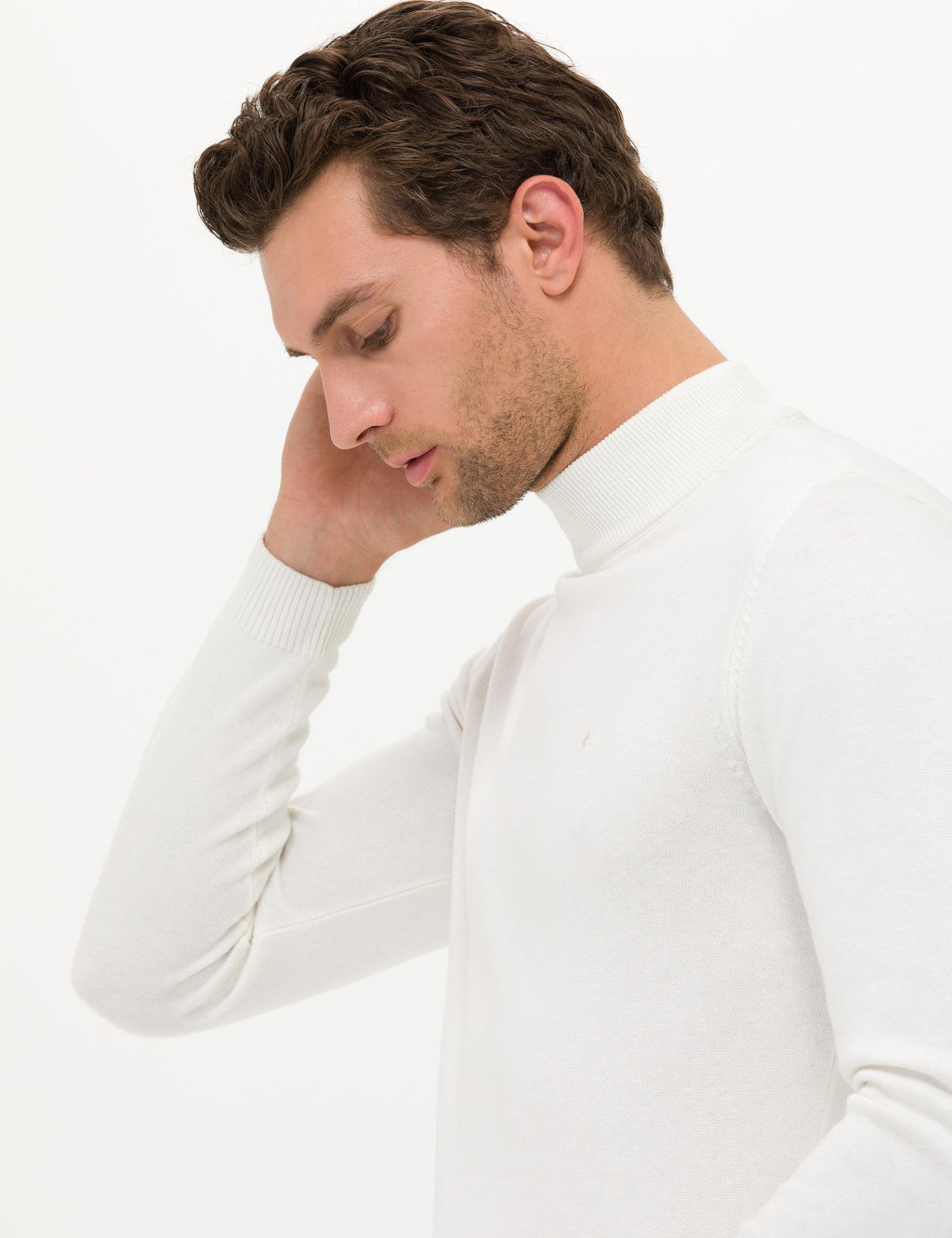 Базовый трикотажный свитер узкого кроя цвета экрю в клетку Fisherman - Cacharel фото 2