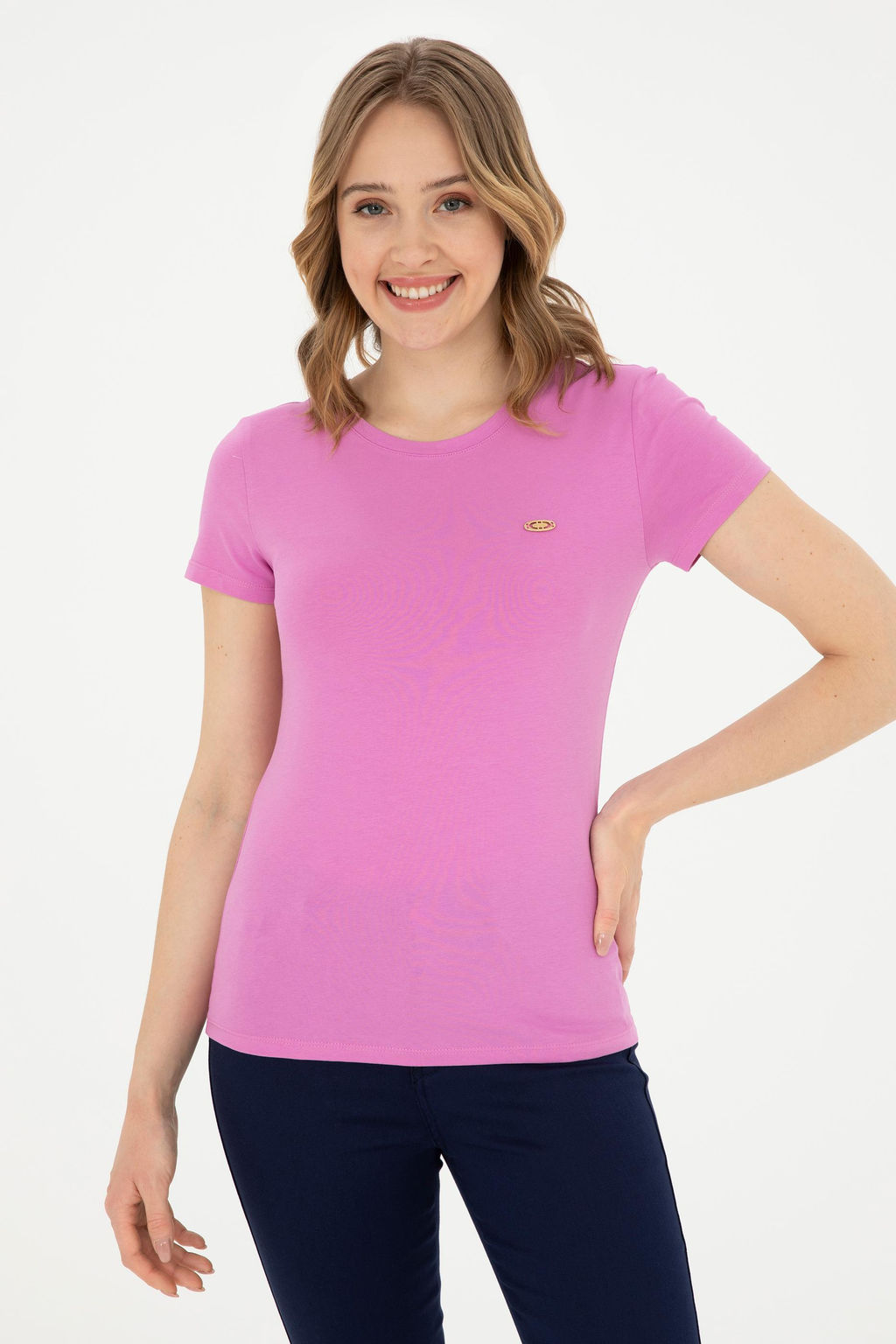 Женская фиолетовая базовая футболка с круглым вырезом Неожиданная скидка в корзине - U.s. polo assn фото 8