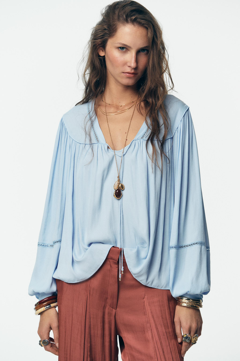 LADDER STITCH FLOWING BLOUSE - Zara фото 2