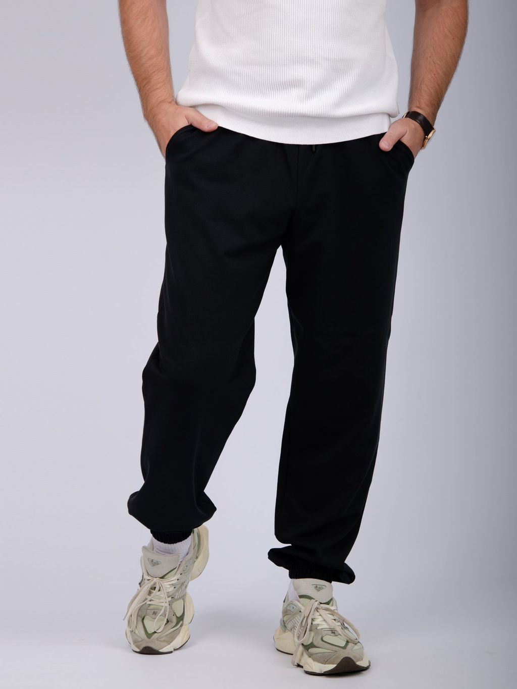 Джоггеры Тайлер 2 чёрные, футер 2-х нитка начес - Малина фото 2