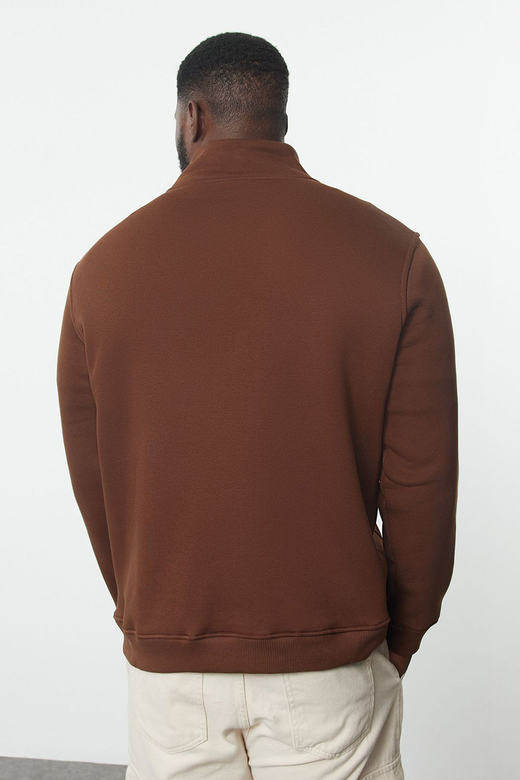 Kahverengi Buyuk Beden Oversize Dik Yaka Fermuarl? Ici Polarl? Sweatshirt TMNAW24AO00024