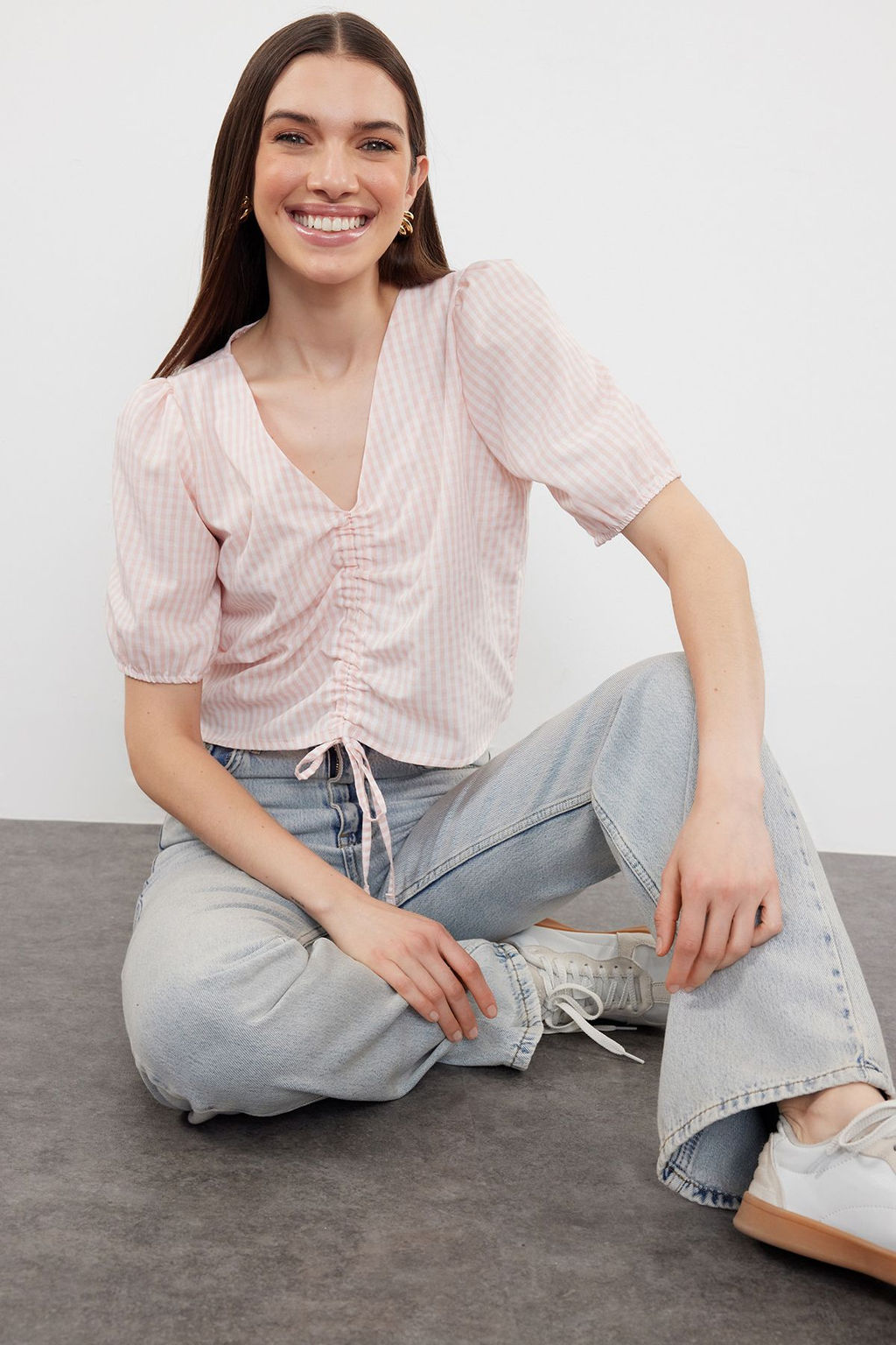 Pudra Buzgulu Potikare Crop Dokuma Bluz TWOSS24BZ00643