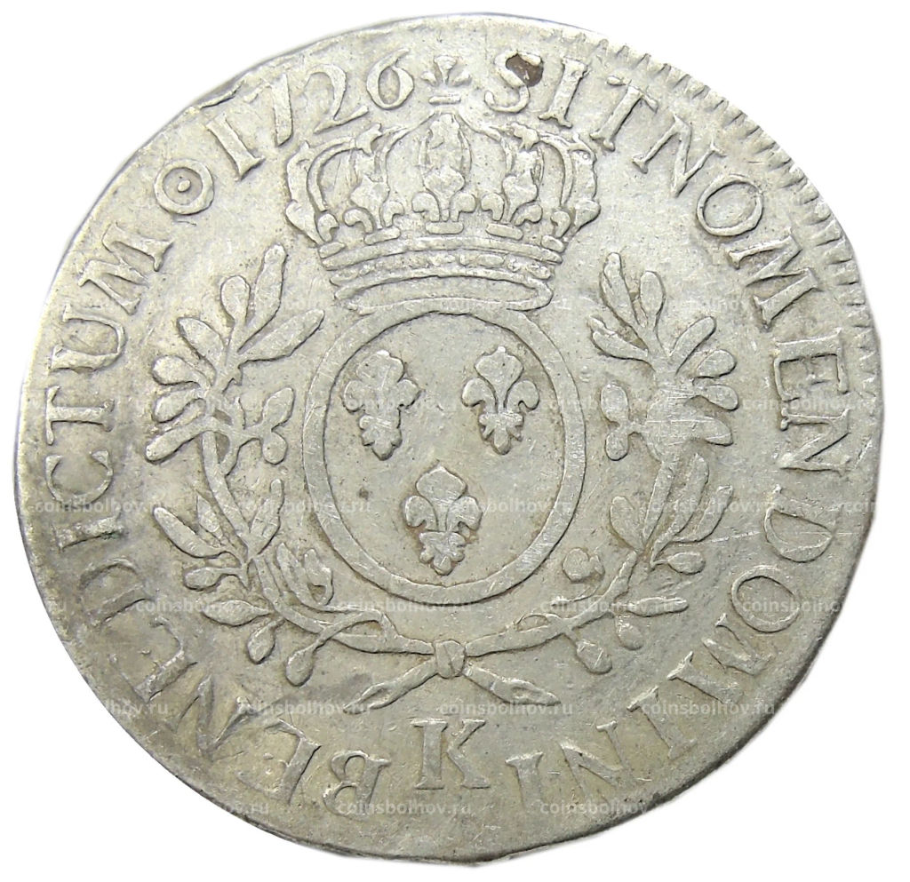 Монета 1 экю 1726 года К Франция (Людовик XV)