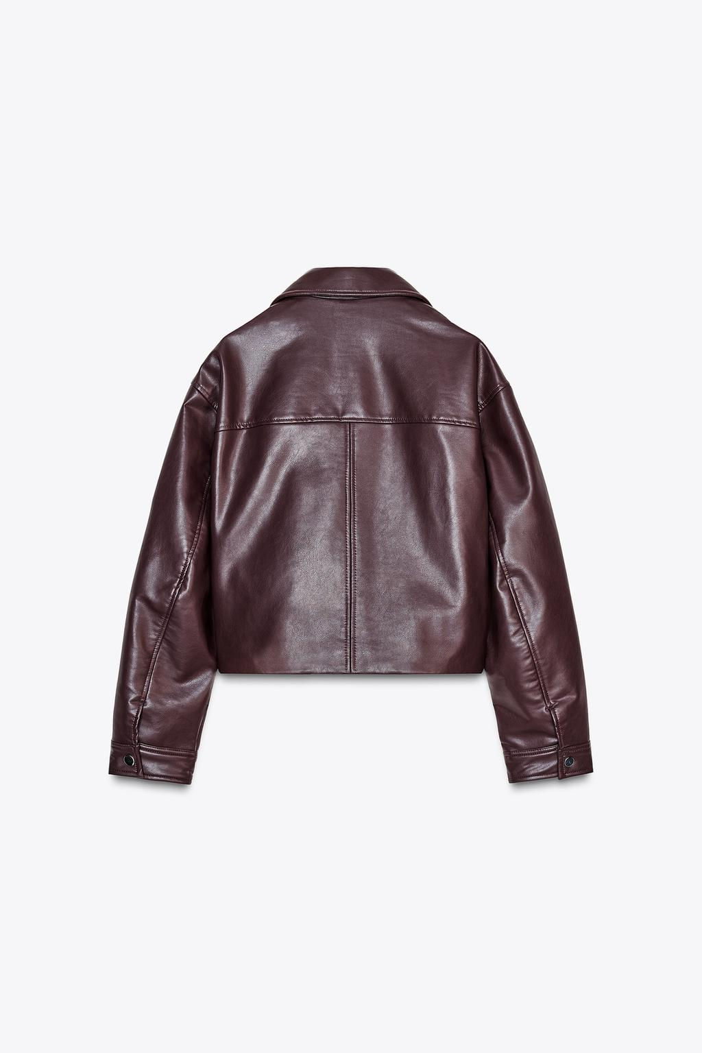 LEATHER EFFECT CROPPED BIKER JACKET - Zara фото 6