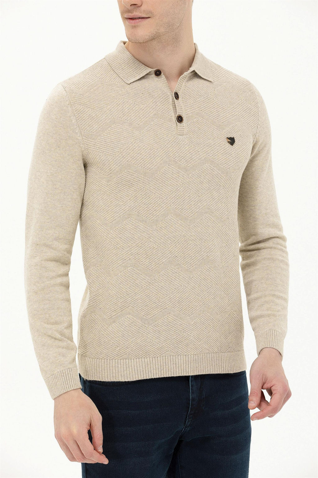 Мужской трикотажный свитер с воротником поло и каменным меланжом Неожиданная скидка в корзине - U.s. polo assn фото 6