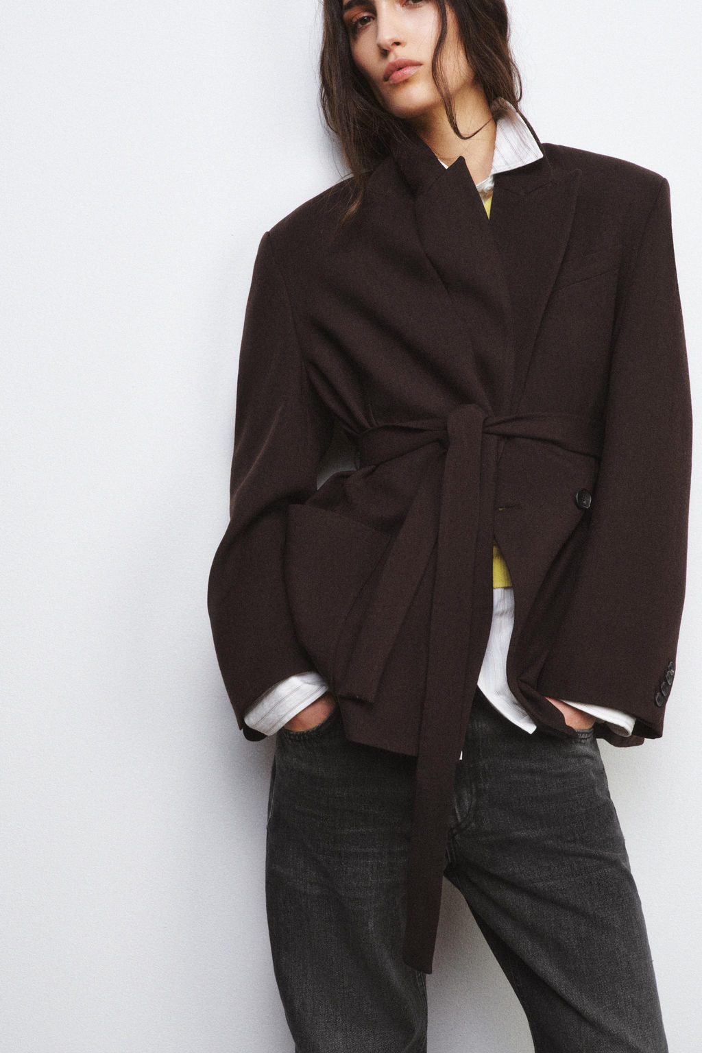 ZW COLLECTION LIMITED EDITION 100% WOOL BELTED BLAZER - Zara фото 5