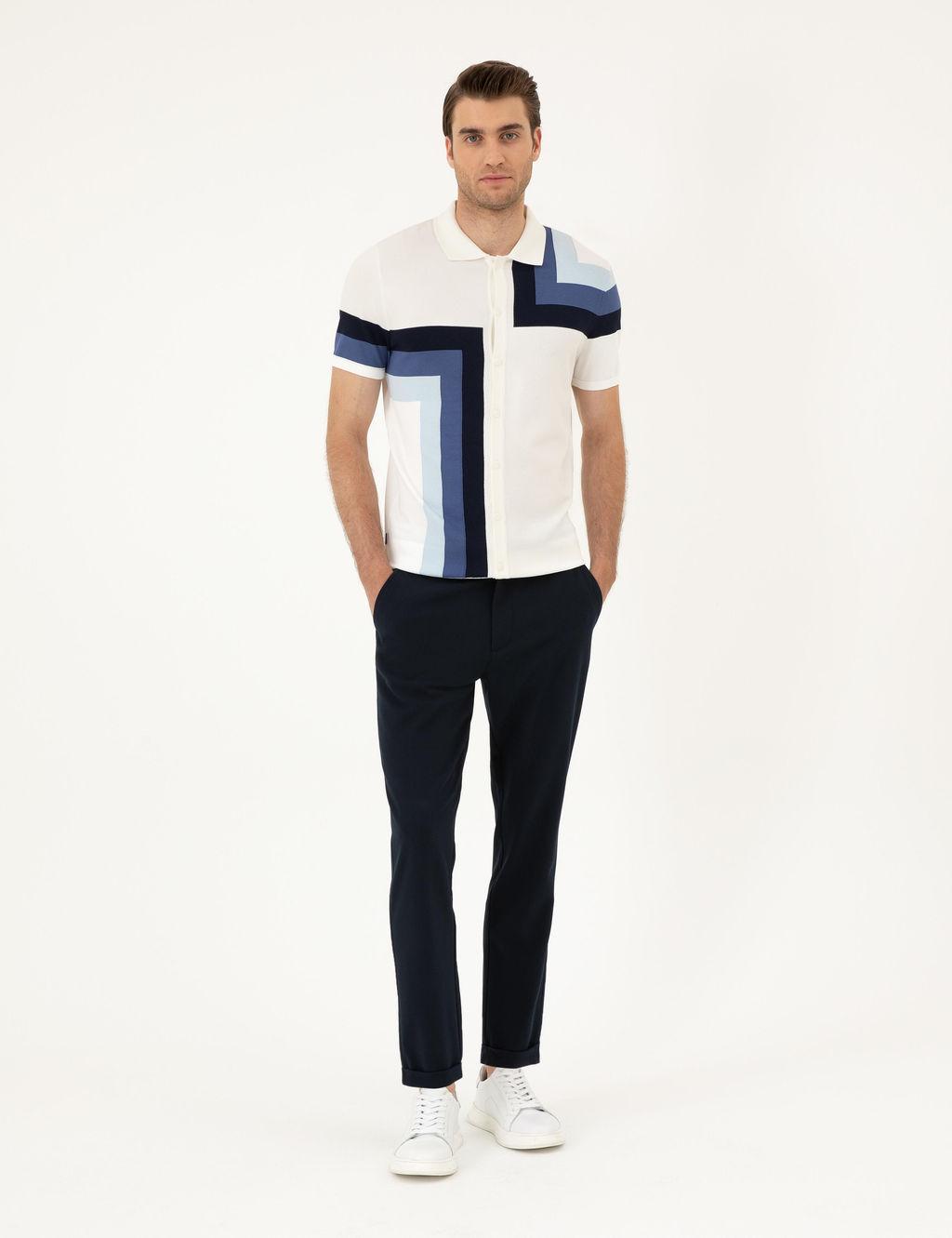Ekru Slim Fit D__meli Polo Yaka Triko Ti__rt