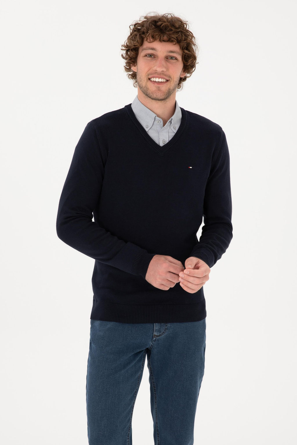 Erkek Slim Fit V Yaka Lacivert Basic Kazak - U.s. polo assn фото 3
