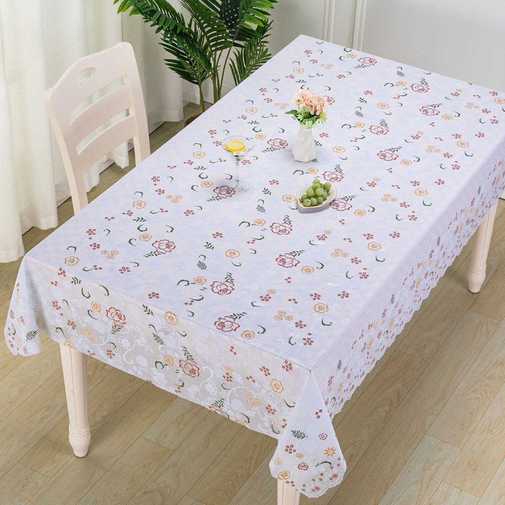 LACE Клеенка столовая ажурная ПВХ 1,37х20м Рапсодия белый фон, цветное тиснение, матовая, на пленке (Китай) Цена указана за 1 м/п. В рулоне 20м. - Домашняя Мода фото 3