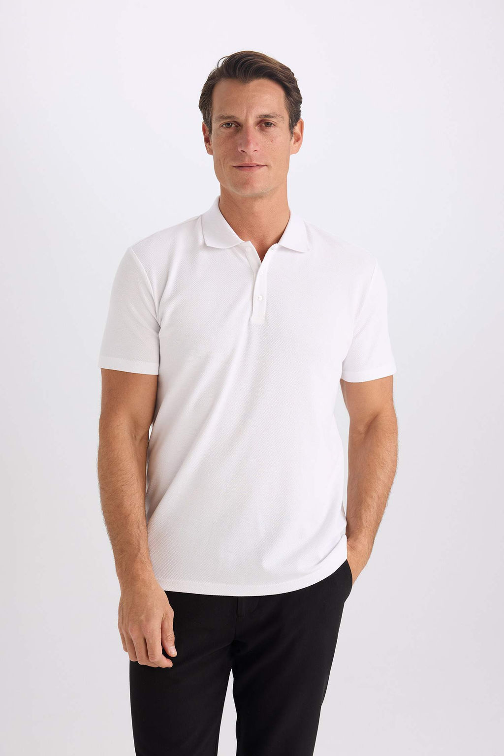 Slim Fit Dar Kesim Basic Duz K?sa Kollu Polo Tisort - Defacto фото 4
