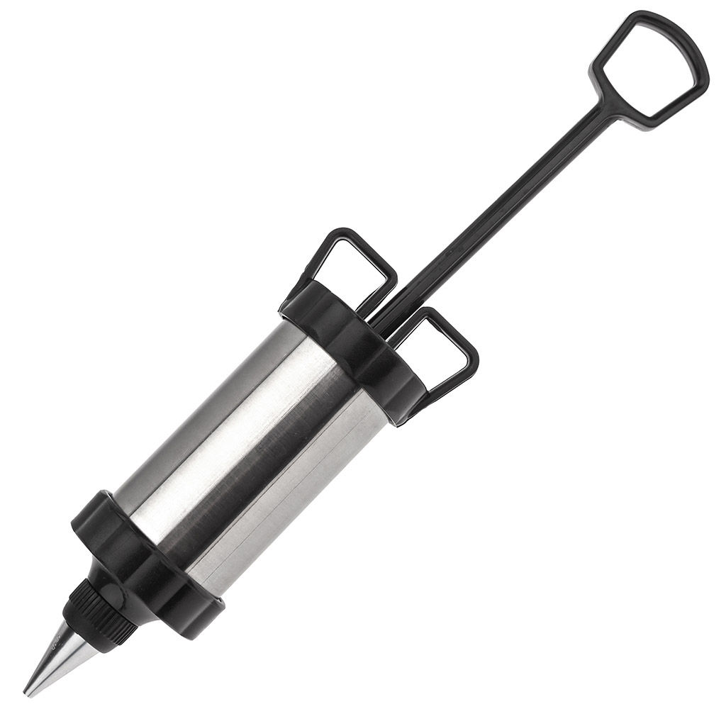 Кондитерский шприц из нержавеющей стали Крем-чиз 18х6,3х6,3см, насадка нерж. для крема - 4 штуки, лопатка пластмассовая 18,7см, цвет - черный, в блистере (Китай) - Домашняя мода фото 2