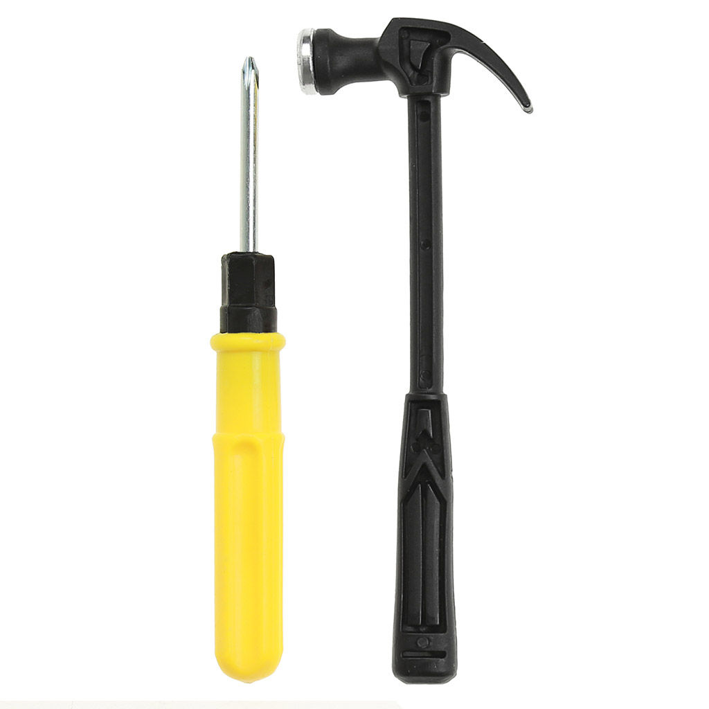 Набор инструментов 2 предмета: мини молоток-гвоздодер пластмассовый, боек - металл, 18,5х6,9х1,8см, отвертка двухсторонняя крестовая/шлицевая металл/пластик 17,5х2х2см, в блистере (Китай)