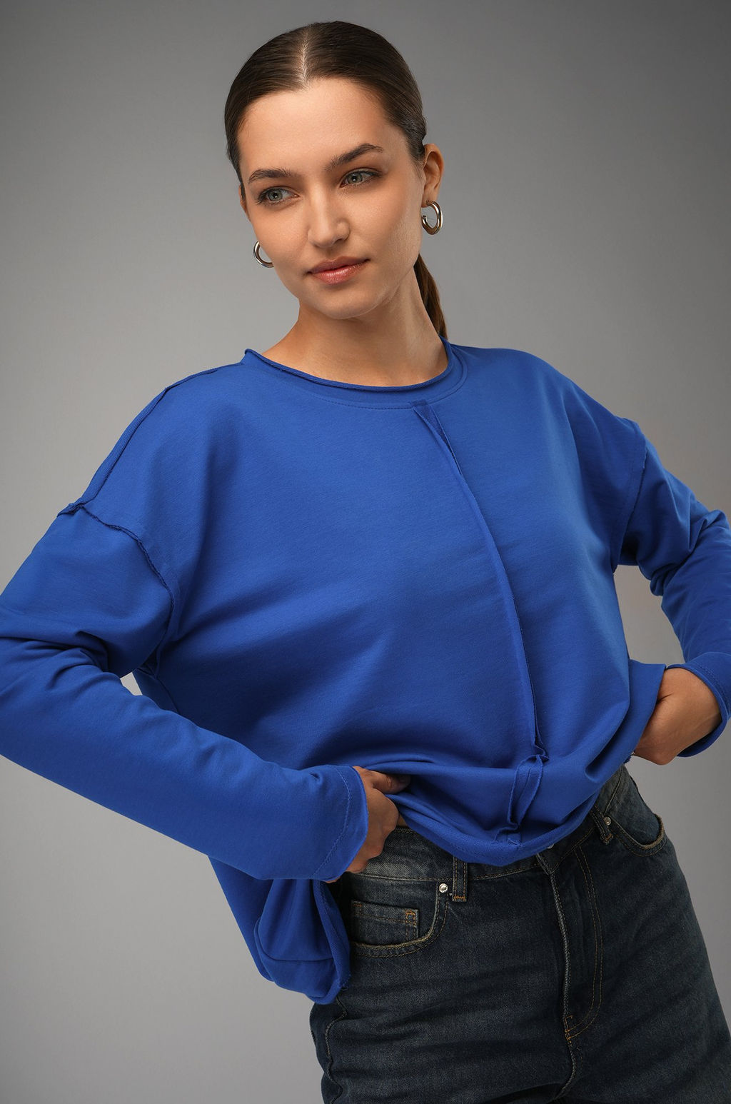 Женский лонгслив оверсайз из футера двухнитки Happyfox