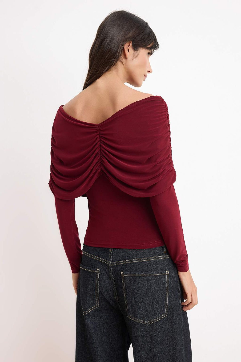 Siyah Fitted/Vucuda Oturan Carmen Yaka Buzgu Detayl? Uzun Kol Orme Bluz TWOSS26BZ00694 - Trendyolmilla фото 8