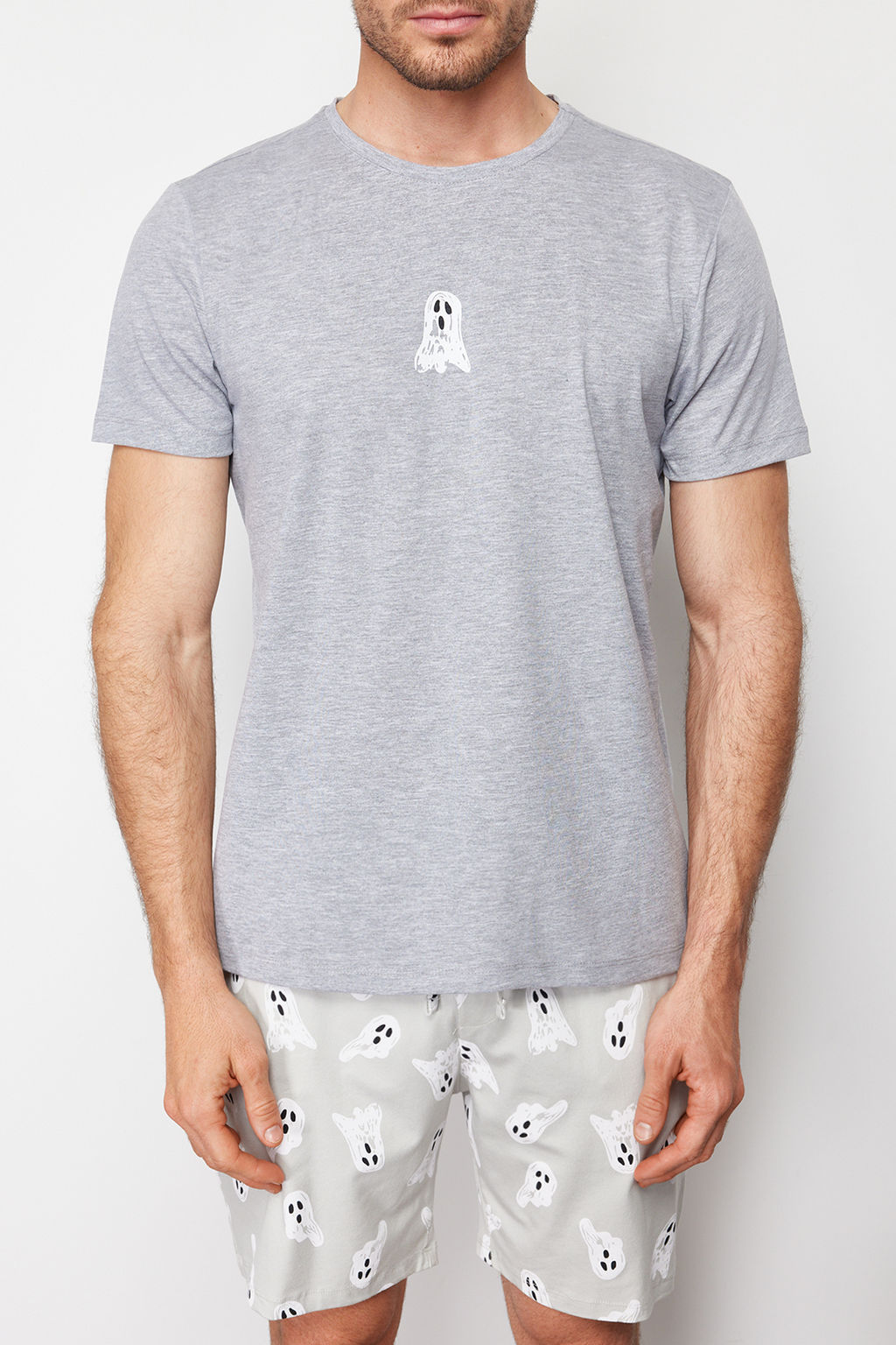 TRENDYOL MAN Gri Bask?l? Regular Fit Orme Sortlu Pijama Tak?m? TMNSS24PT00024 - Trendyolmilla фото 3