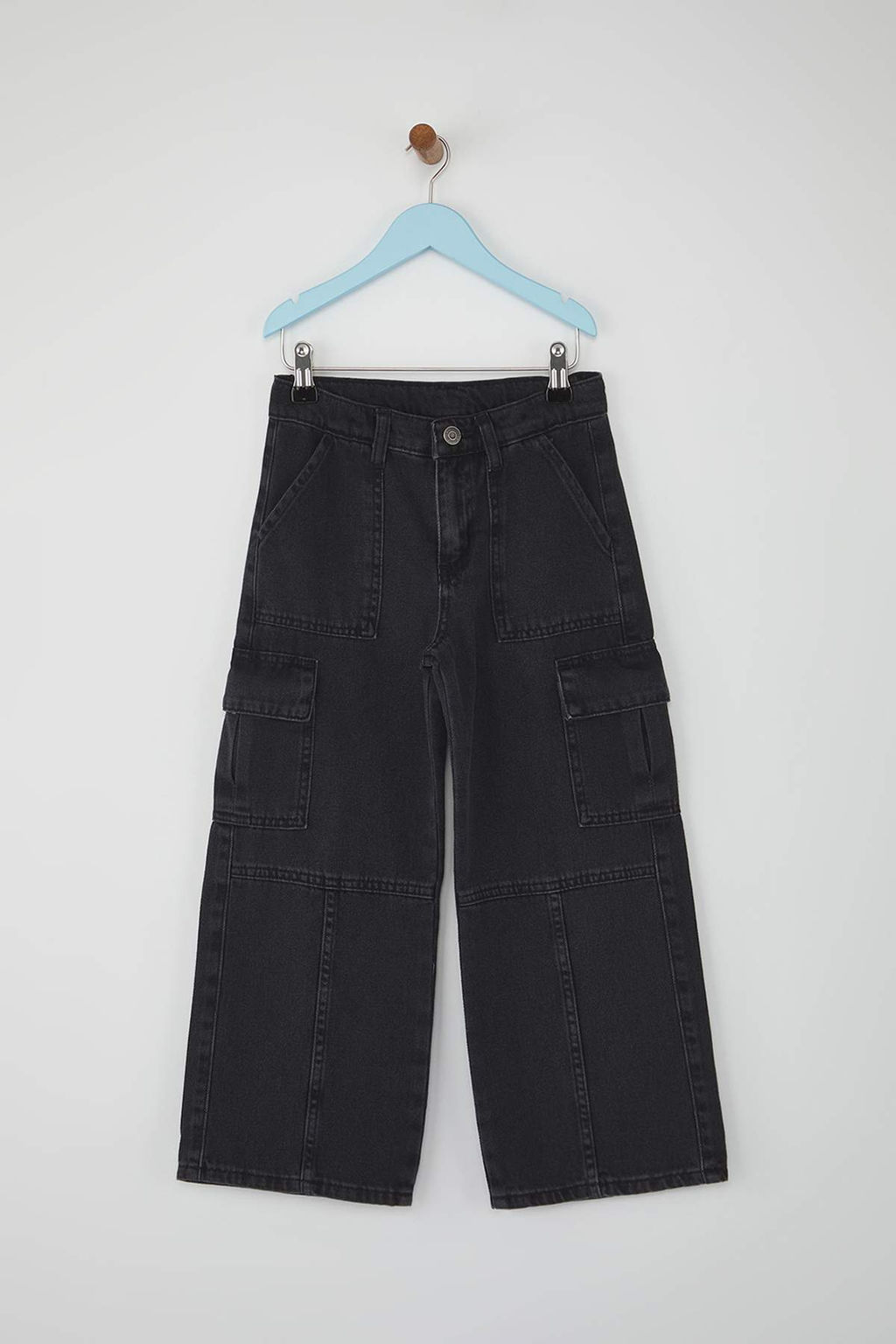 Siyah 100% Pamuk Kargo Cep Flare Ayarlanabilir Lastikli K?z Cocuk Denim Jeans TKDAW26JE00004 - Trendyolmilla фото 2