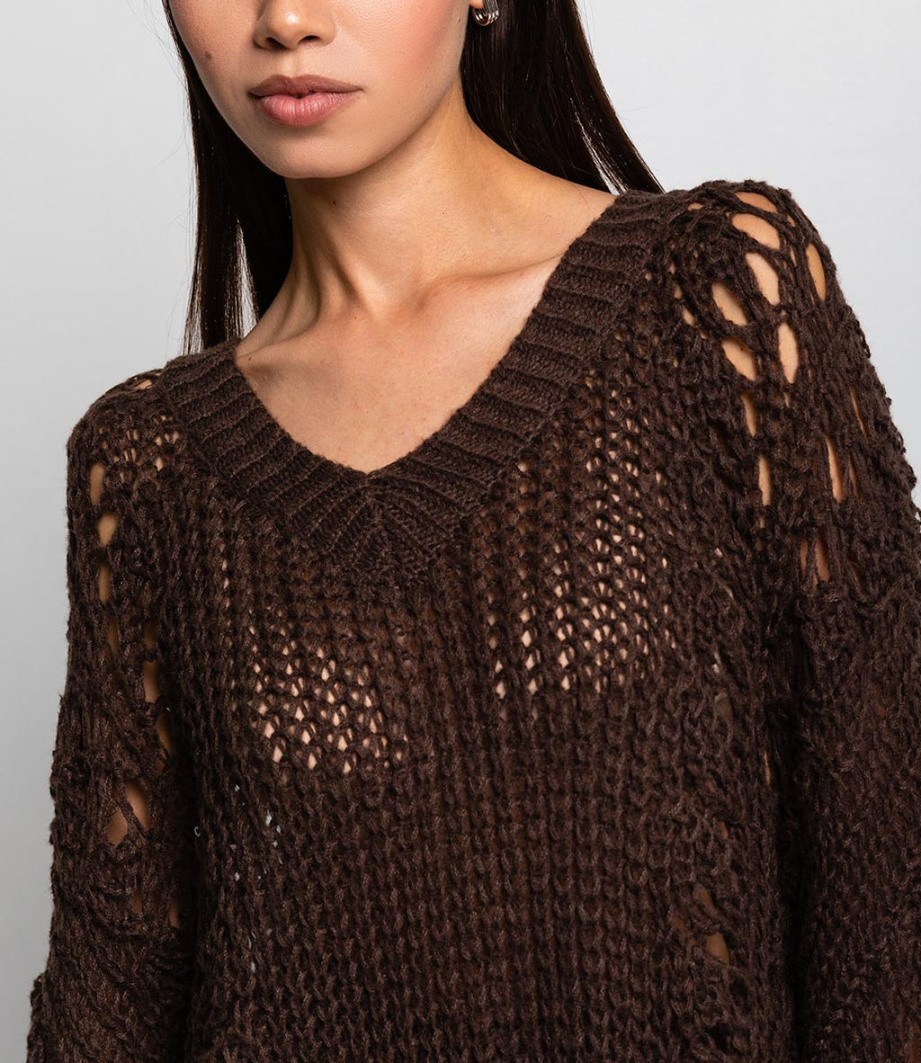 Пуловер #КТ8101 (6), тёмно-коричневый