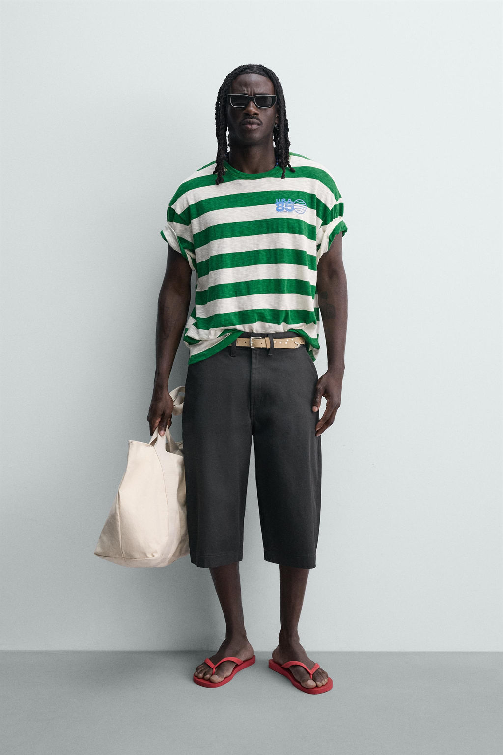 CAMISETA RAYAS ESTAMPADO CONTRASTE / Verde / Crudo
