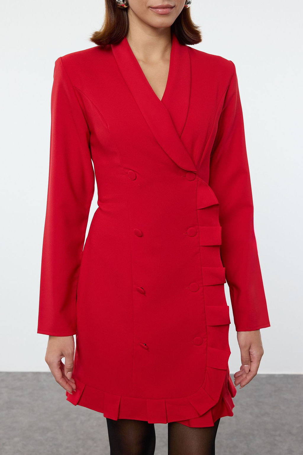 K?rm?z? Etegi F?rf?rl? Dokuma Ceket Elbise TWOAW24EL00589 - Trendyolmilla фото 3