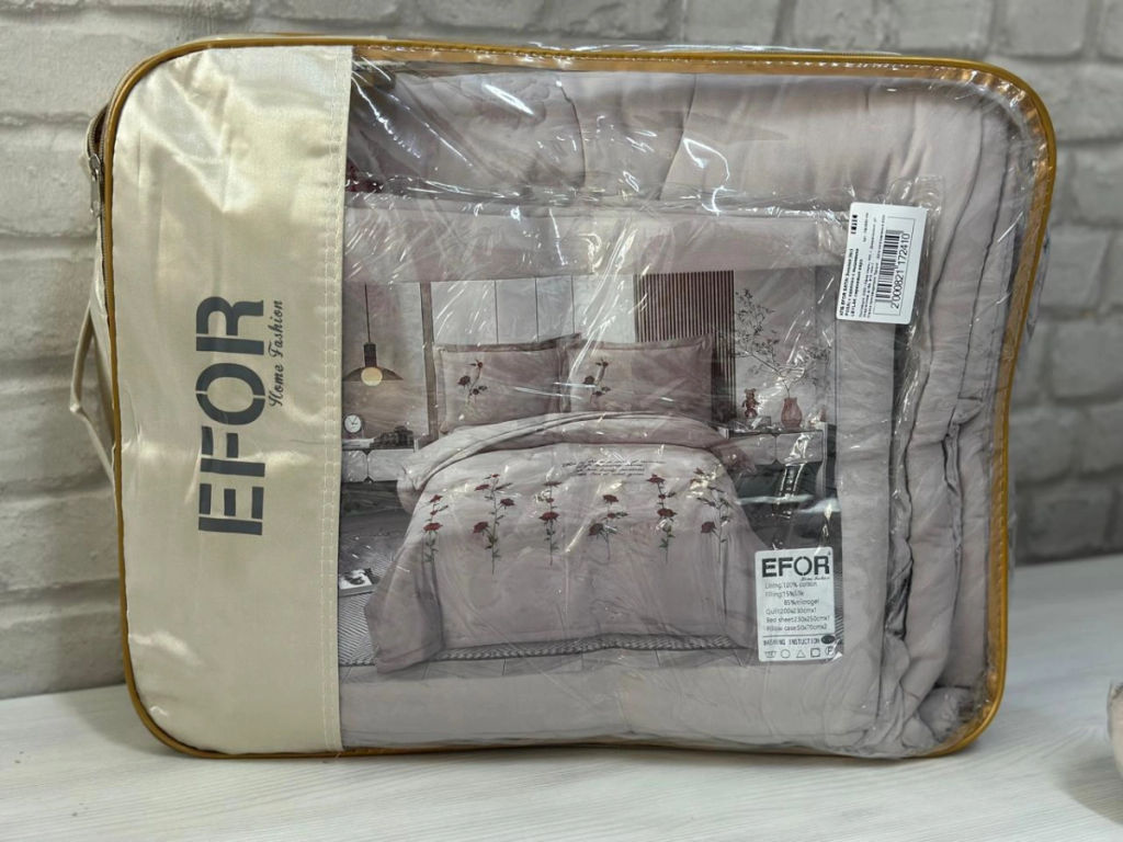 КПБ EFOR SATIN Эмилия (№3 РОЗА) с одеялом с вышивкой LEYLAK сиреневый евро