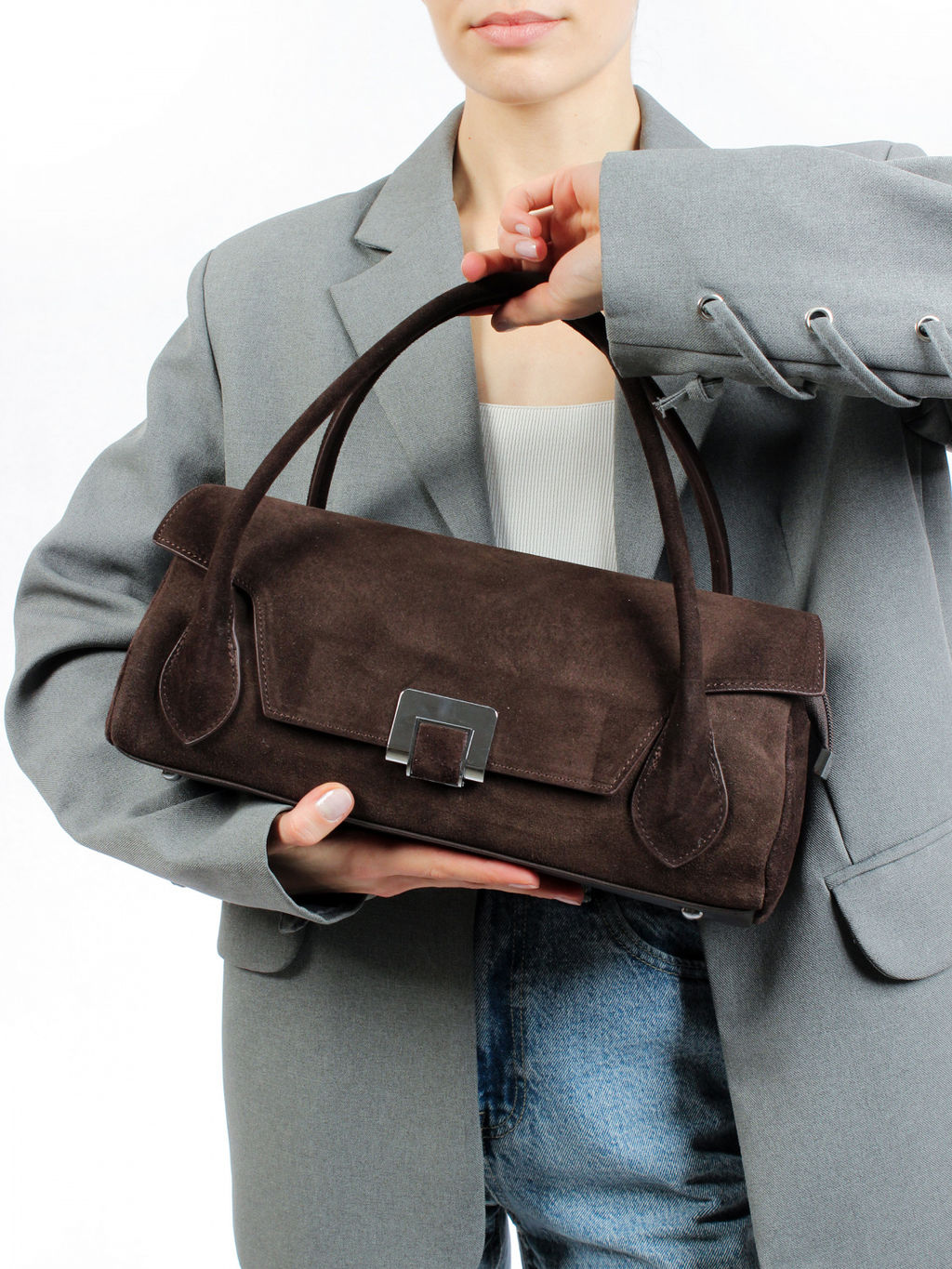 LACCOMA сумка Y9586F-коричневый натуральная замша, натуральная кожа полиэстер