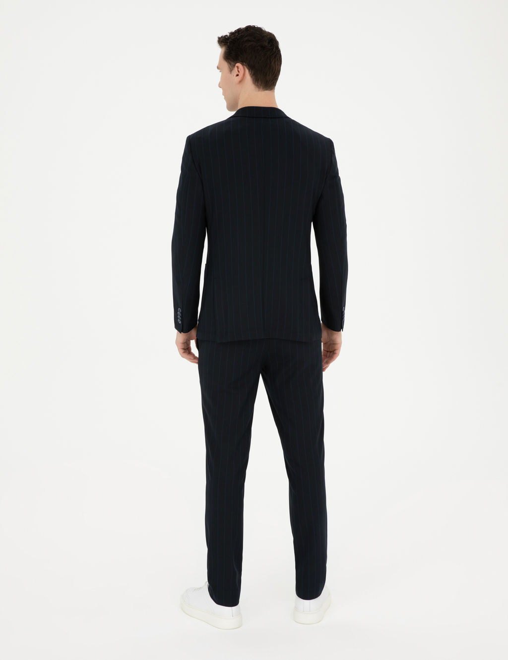 Lacivert Extra Slim Fit _izgili Tak_m Elbise