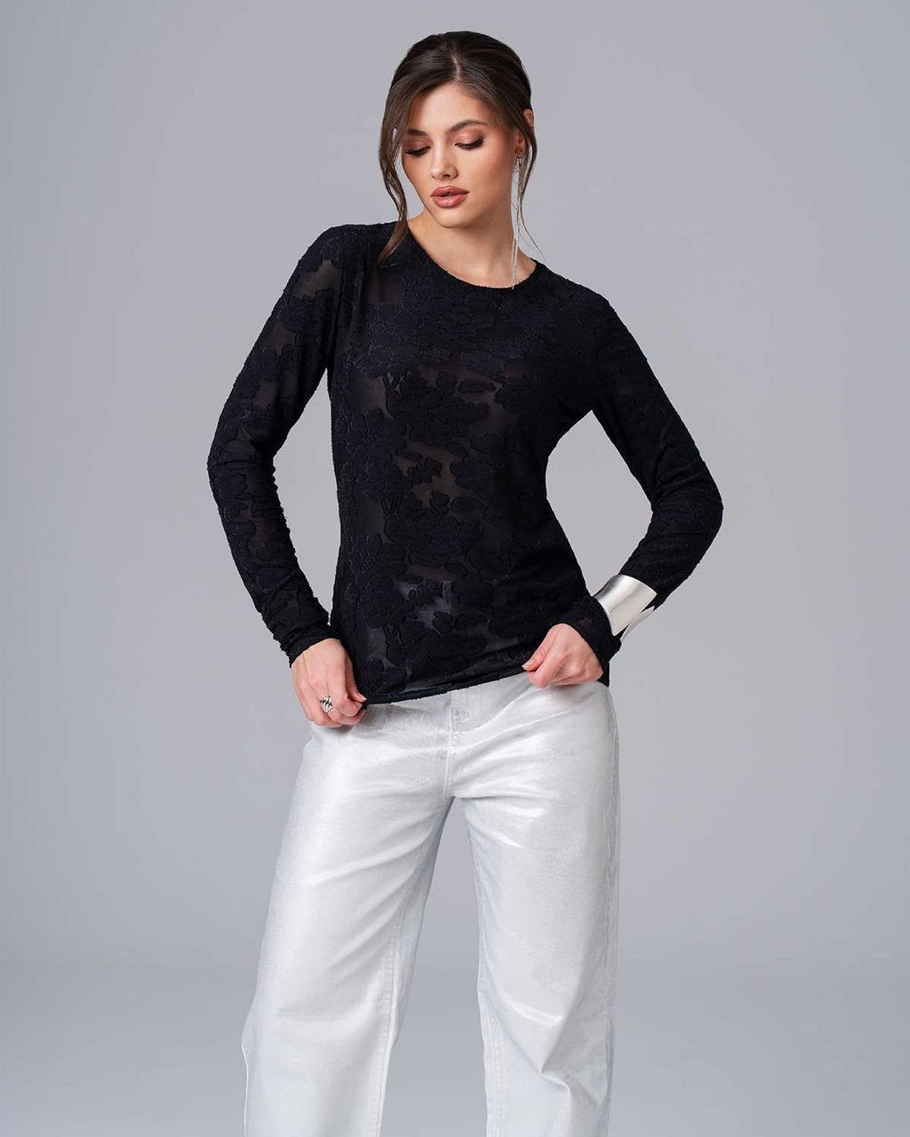 Лонгслив из текстурного трикотажа с вытравкой узора - Sahar art lab фото 5