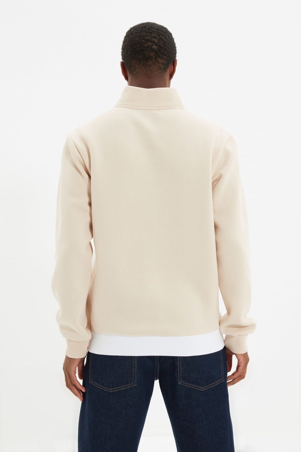 Bej Regular/Normal Kesim Dik Yaka Panelli Fermuarl? Ici Polar/S?cak Tutan Sweatshirt TMNAW21SW0347