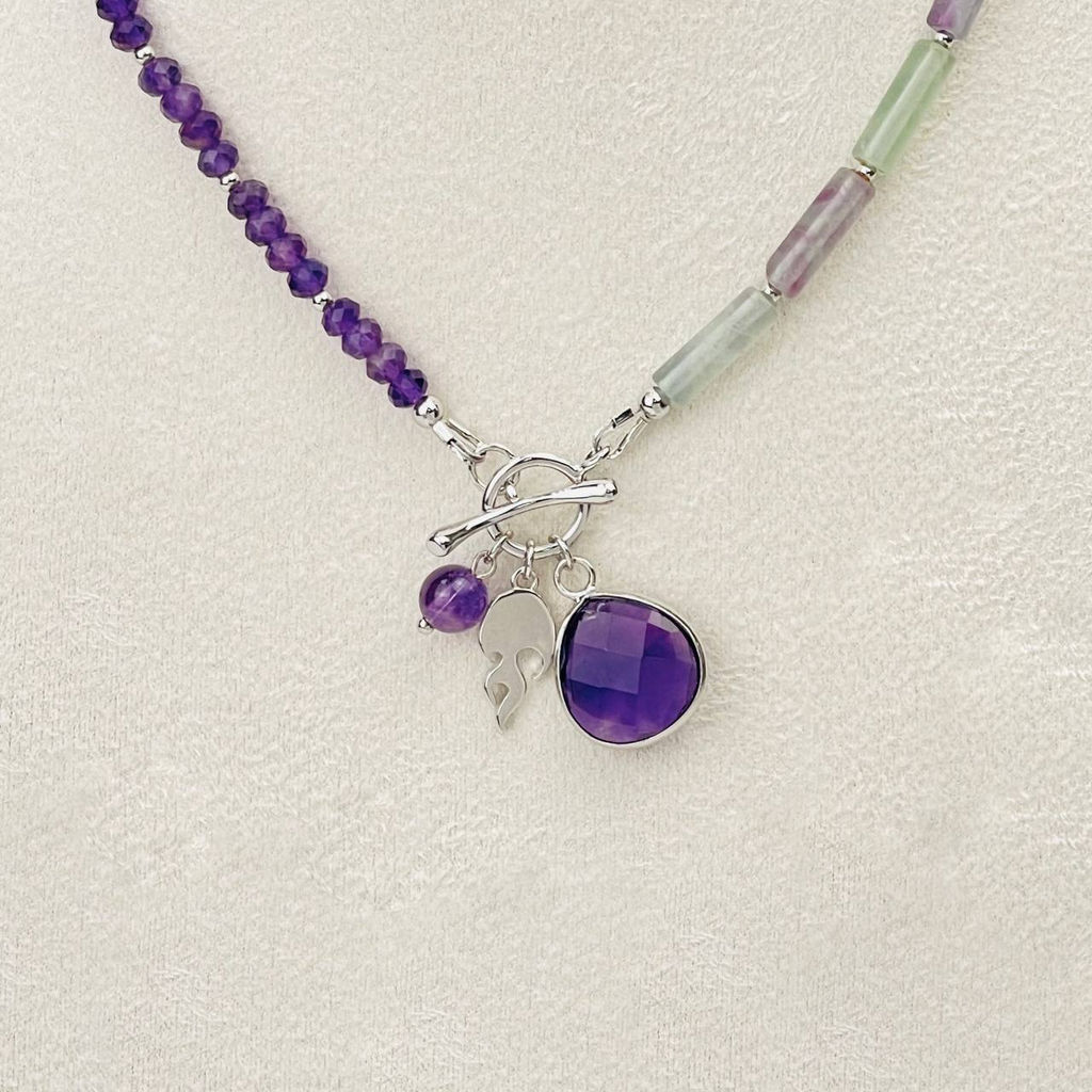 Колье из Флюорита и Аметиста 42 см