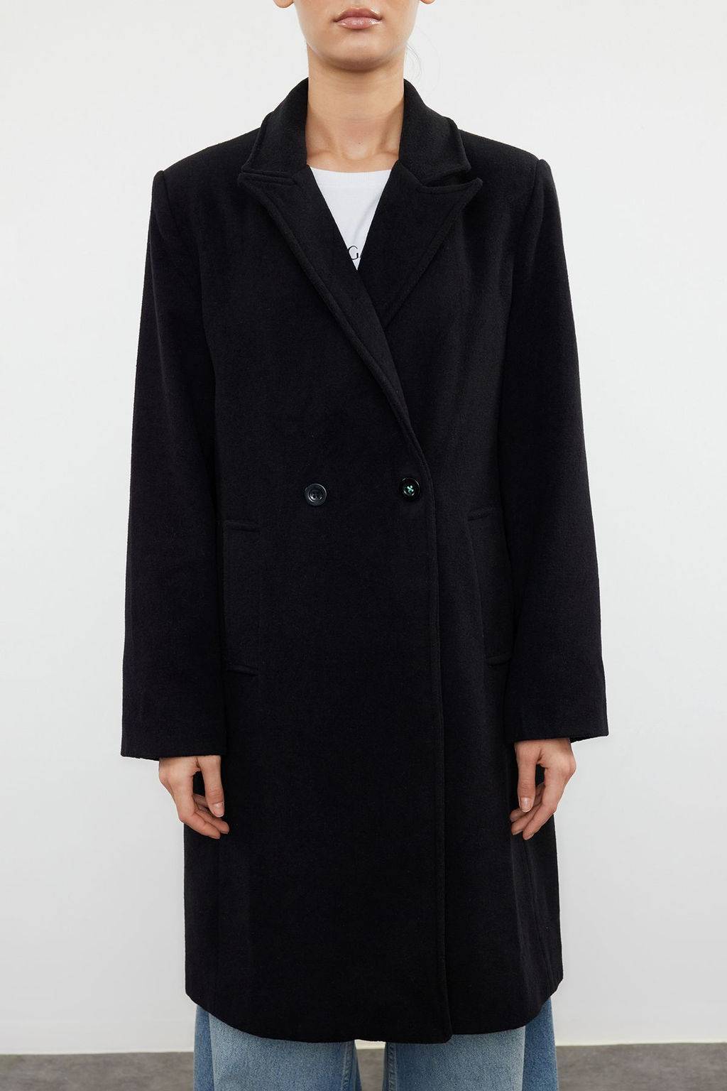 Trendyolmilla Vizon Kruvaze Regular Yunlu Midi Kaban TWOAW25KB00016  фото 12