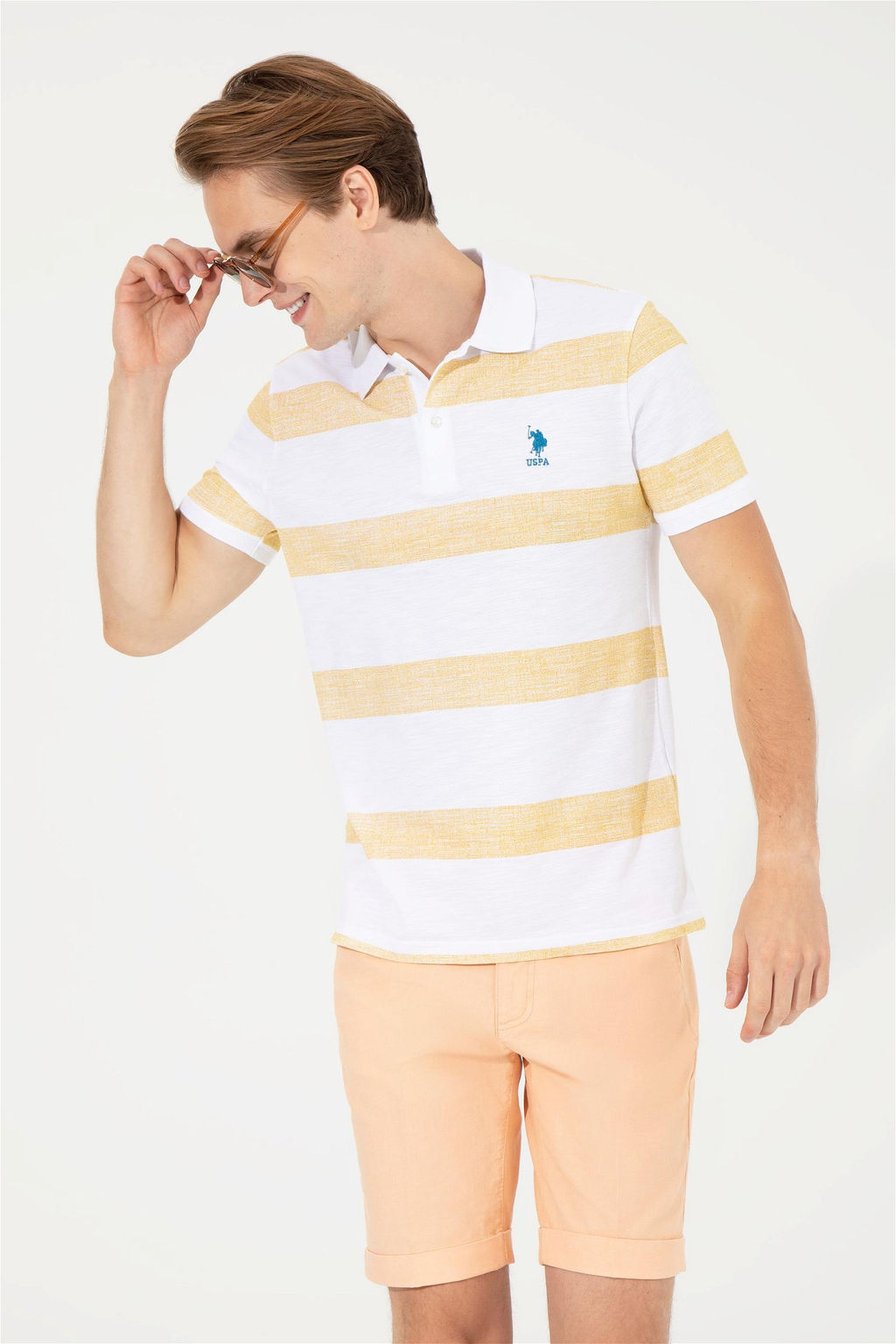 U. S. Polo Assn Мужская шафрановая футболка-поло с воротником-поло - U.s. polo assn фото 10