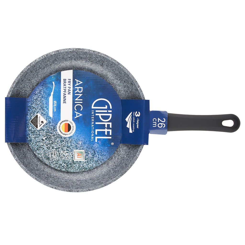 51265 GIPFEL Сковорода ARNICA 26x4.5 см из литого алюминия, с индукционным дном, с 3-слойным антипригарным покрытием Pfluon Granite, c бакелитовой ручкой с покрытием Soft-touch. Толщина: 2,2/4,2мм  фото 6