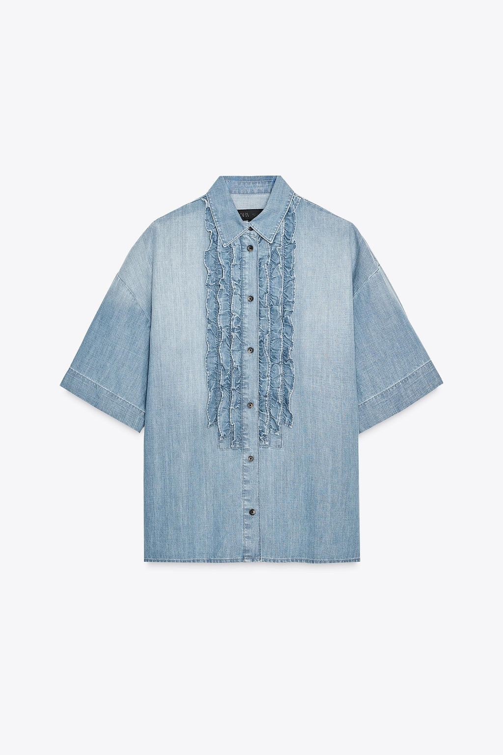 ZW COLLECTION JABOT FRILL DENIM SHIRT - Zara фото 4