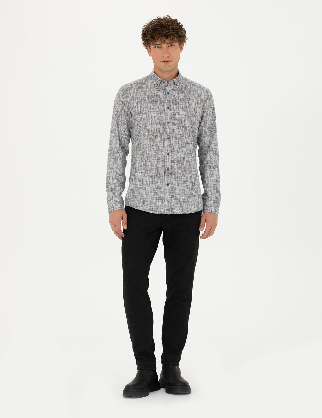 Рубашка Pierre Cardin Slim Fit серая с длинным рукавом
