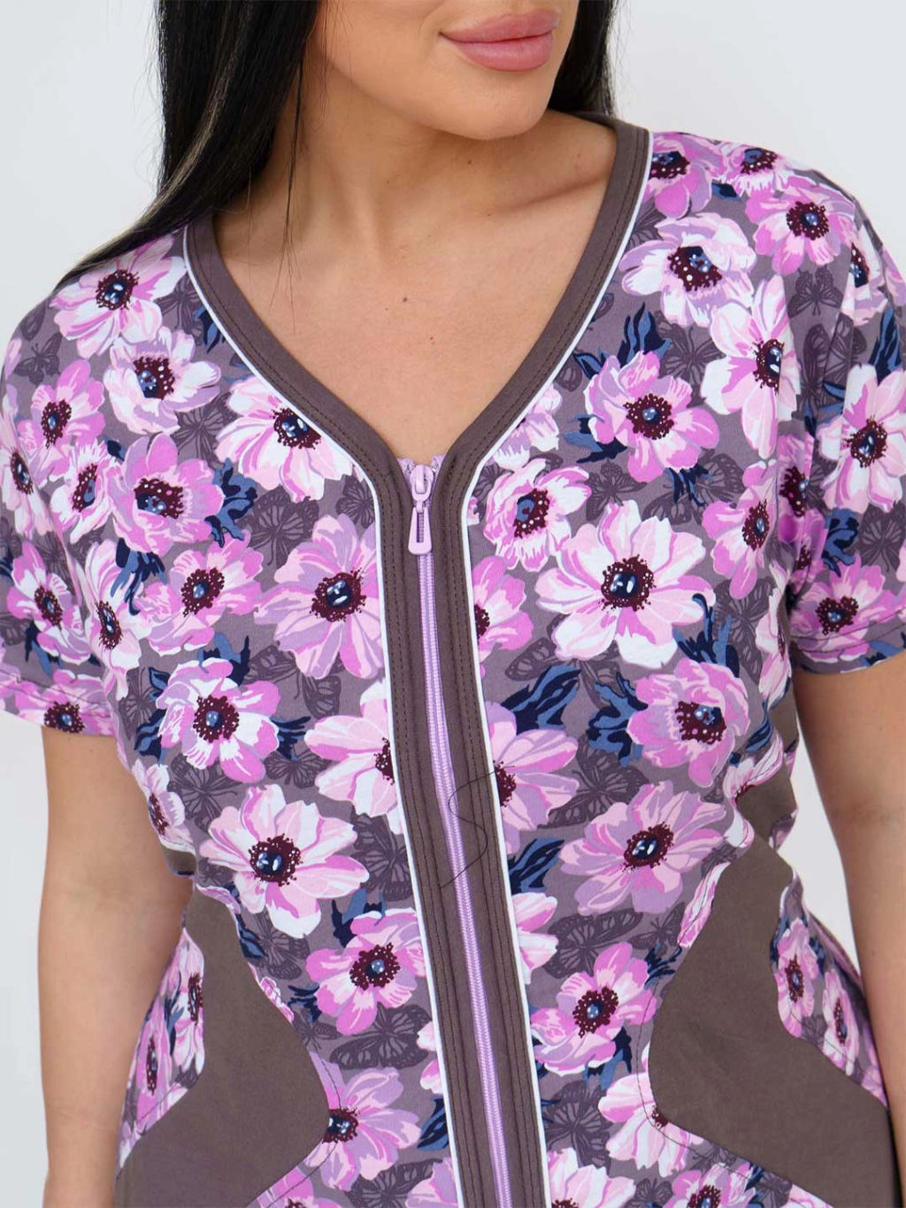 Халат женский, цвет фиолетовый серый коричневый