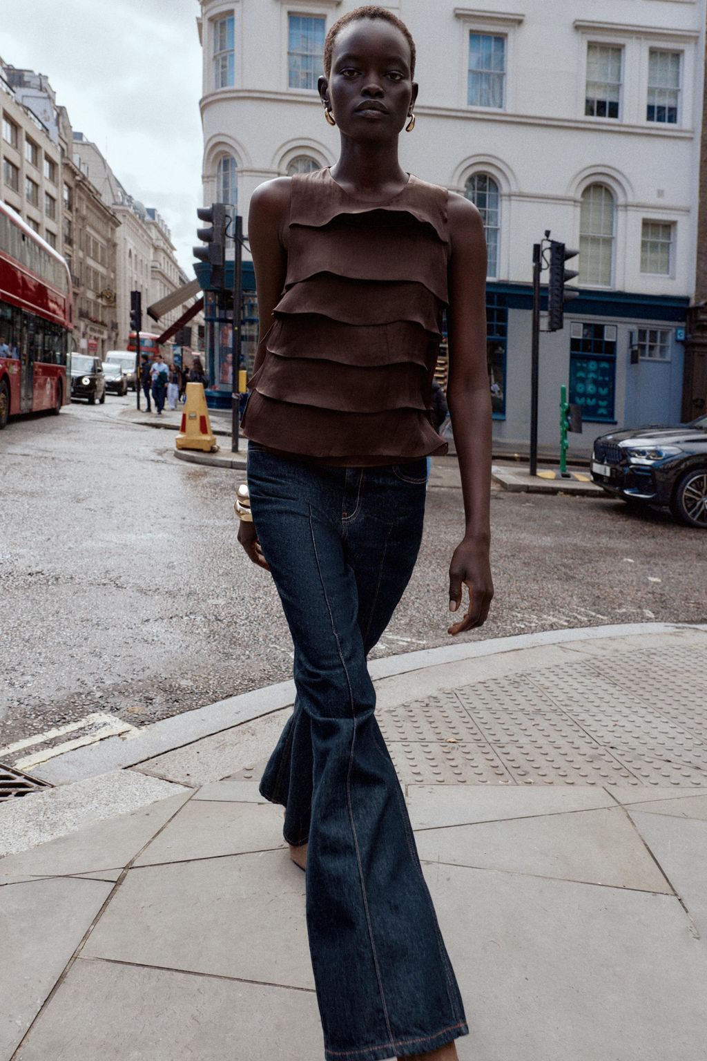 SATIN TOP WITH RUFFLES