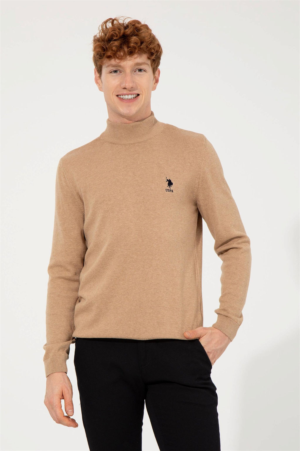 U. S. Polo Assn Мужской базовый свитер светло-коричневого меланжевого цвета - U.s. polo assn фото 8