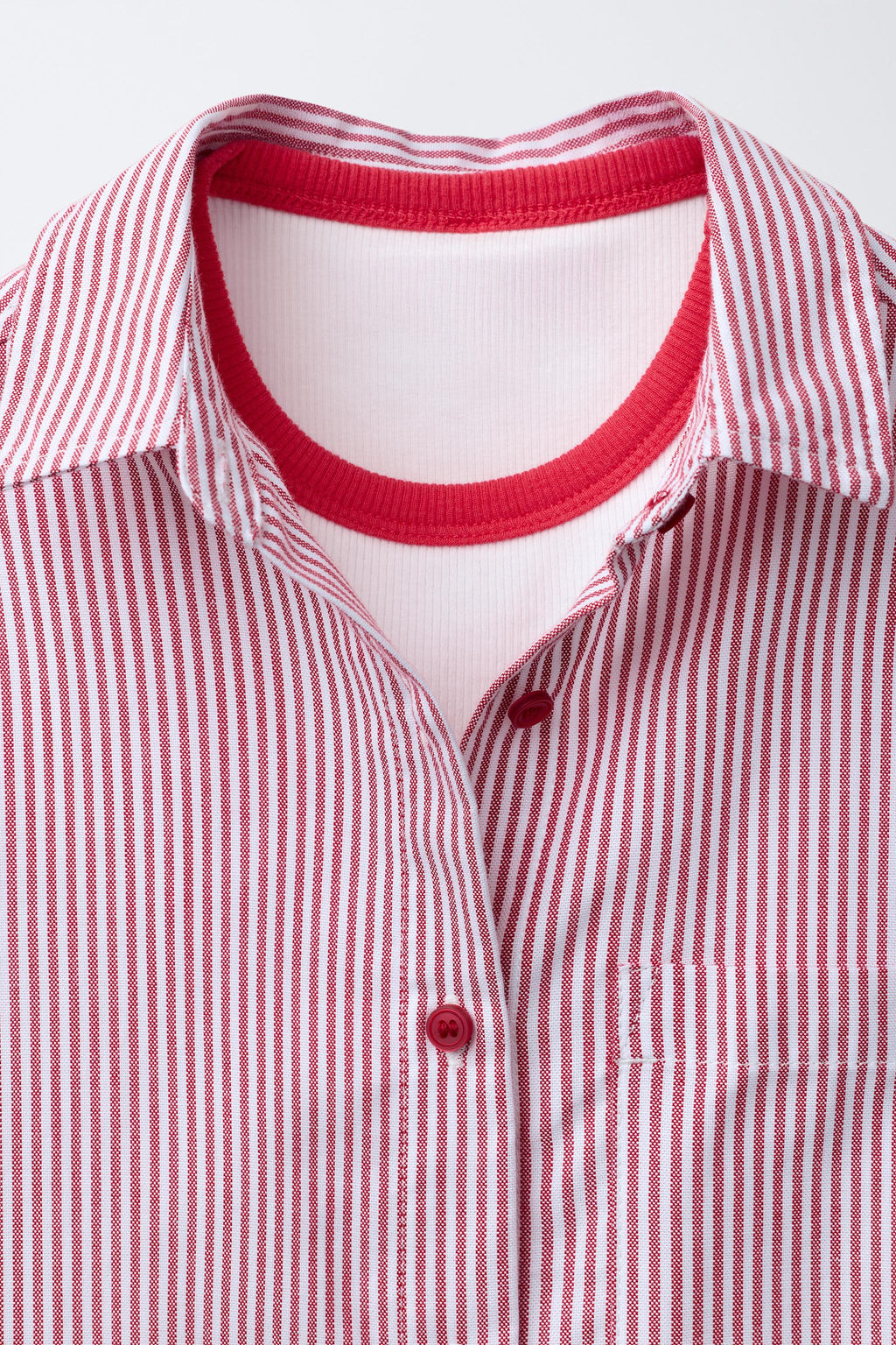 PACK CAMISA RAYAS CON CAMISETA RIB CUELLO CONTRASTE / Rojo