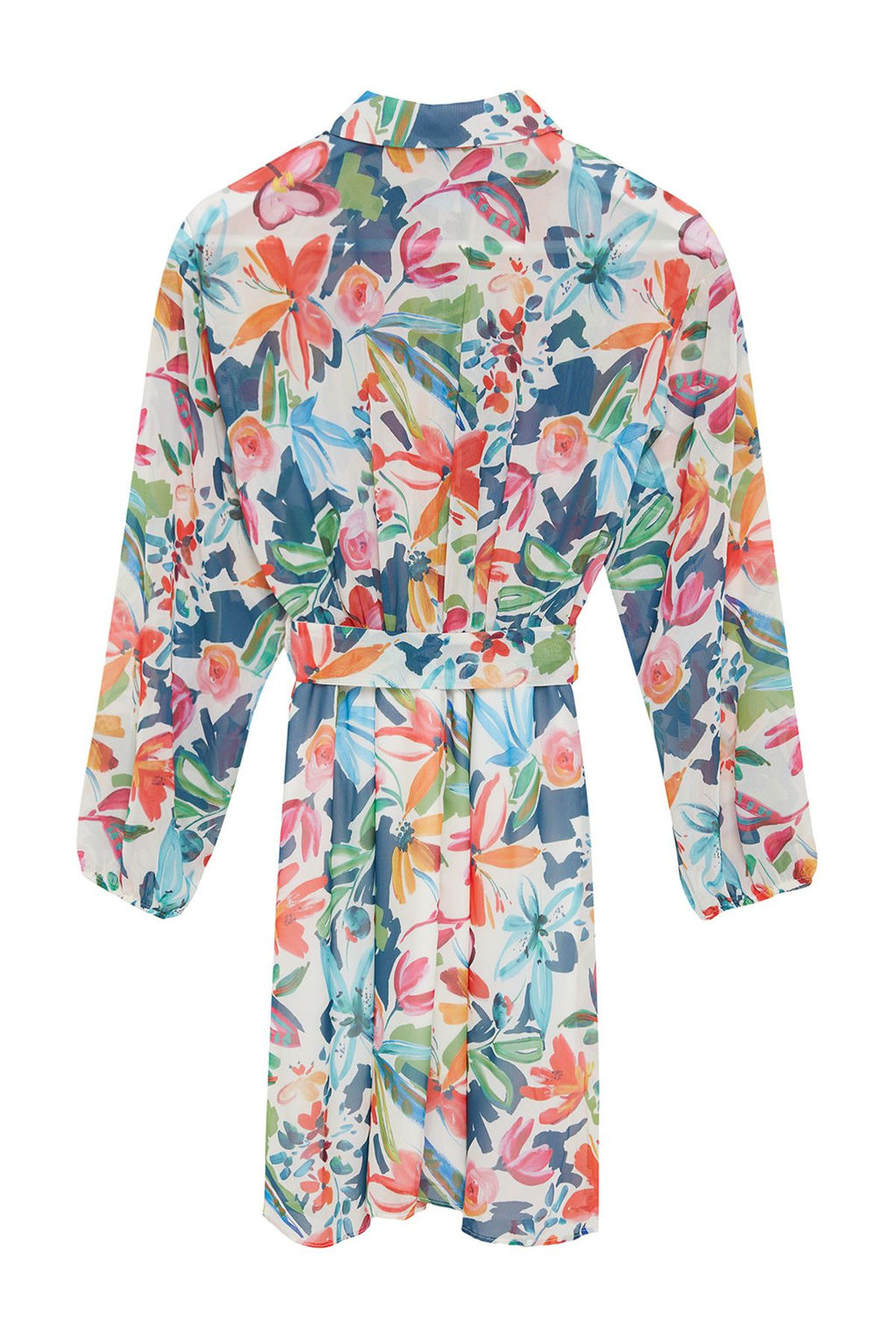 Cok Renkli Cicek Desenli Belden Ac?lan Mini Astarl? Sifon Ucus Ucus Dokuma Elbise TWOAW24EL00841