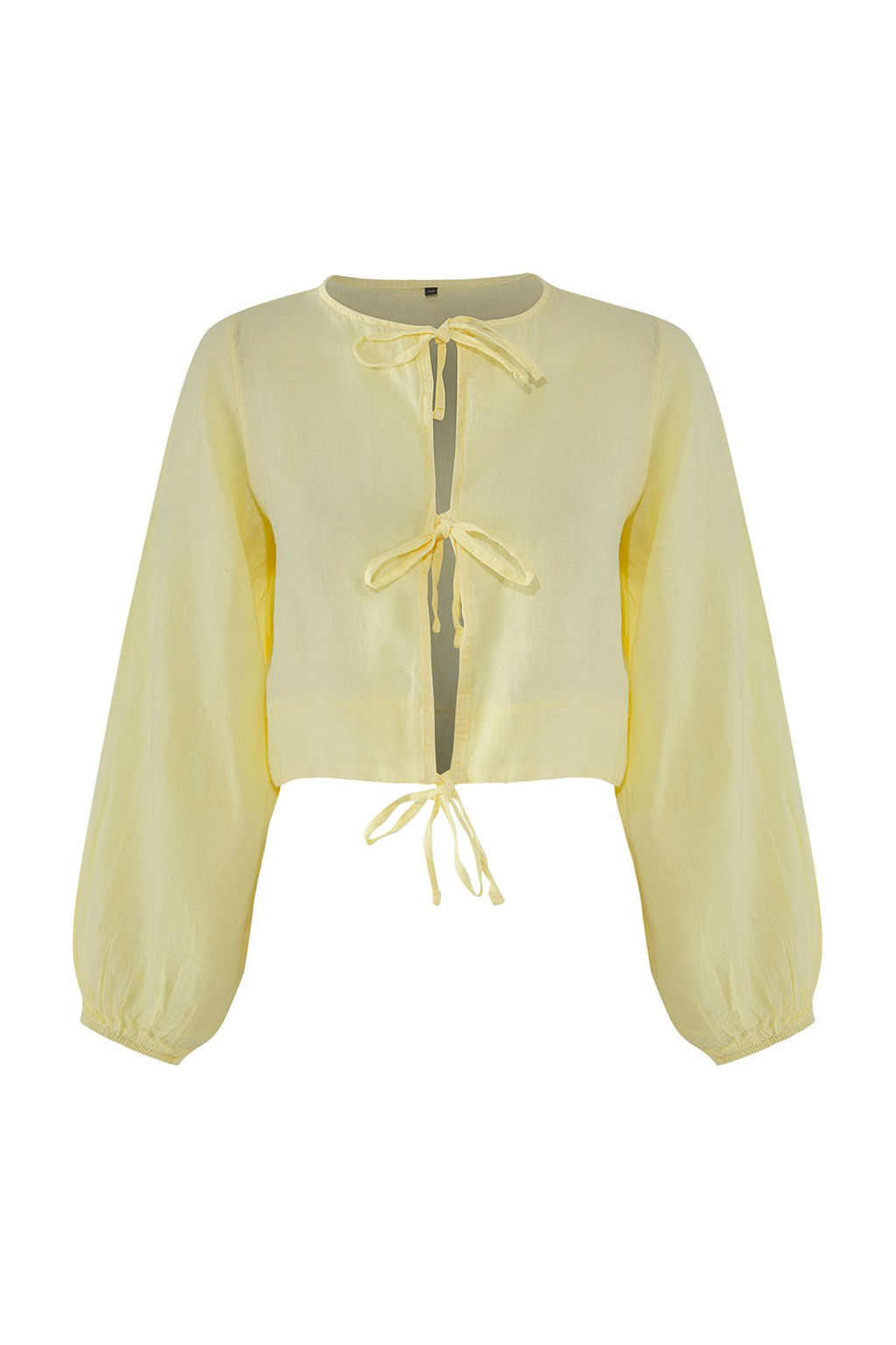 TRENDYOLMILLA Sar? Dokuma %100 Keten Baglamal? Balon Kollu Plaj Gomlek TBESS25GO00016 фото 13