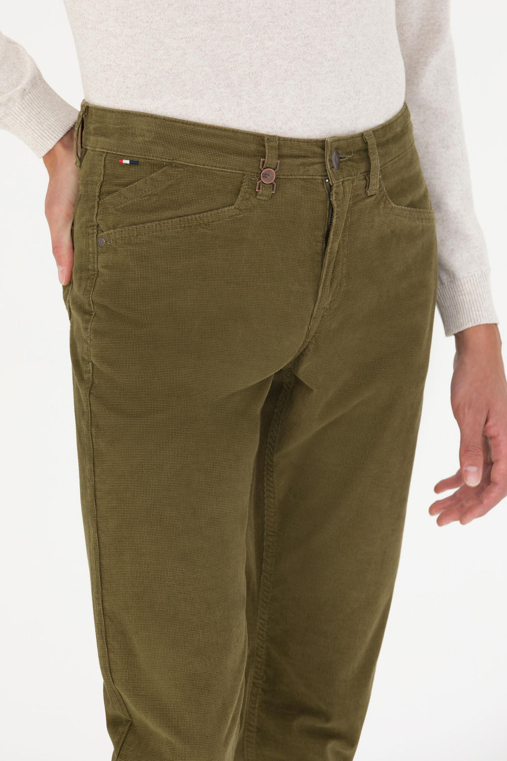 Erkek Regular Fit Haki Kanvas Pantolon