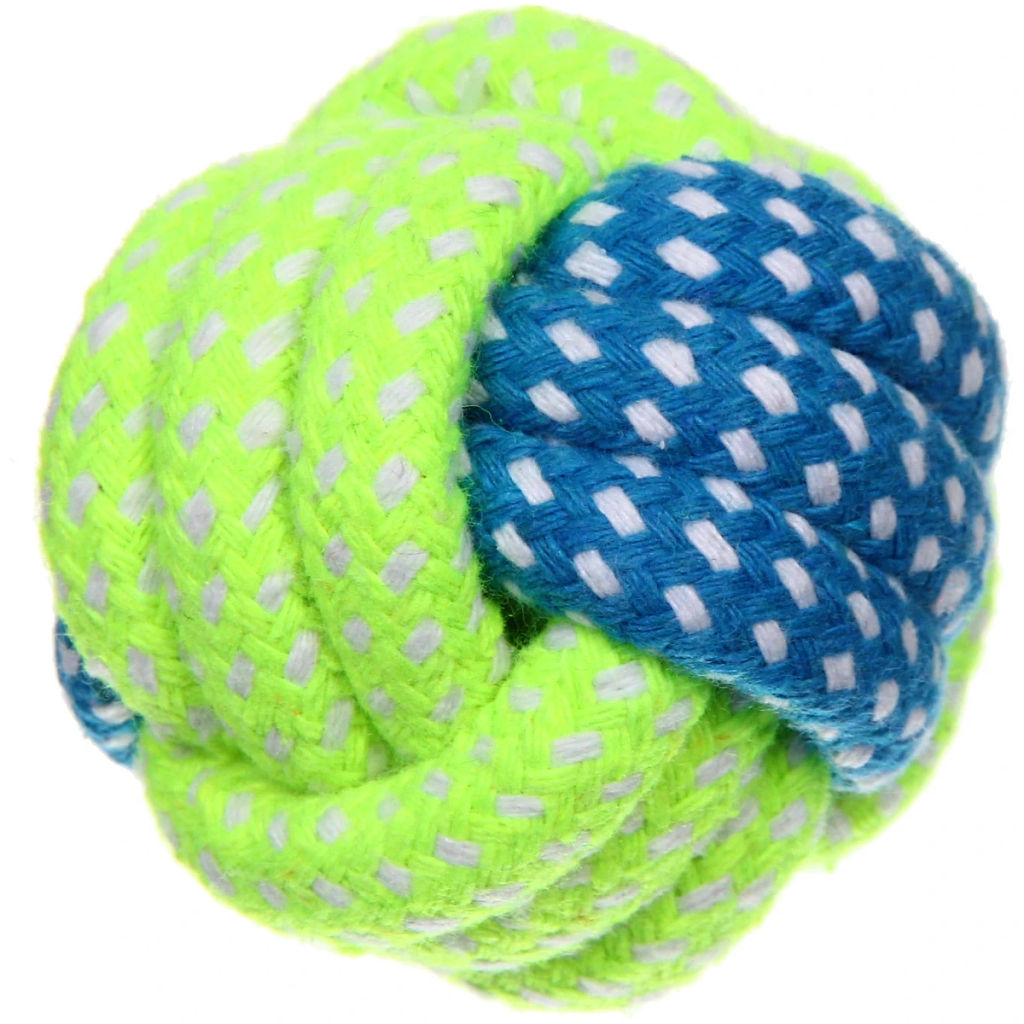 Цена за 6 шт. Игрушка - мячик для собак средних и мелких пород "КАНАТНЫЙ ИГРУЛИК", желтый/синий, d-6см (лейбл)