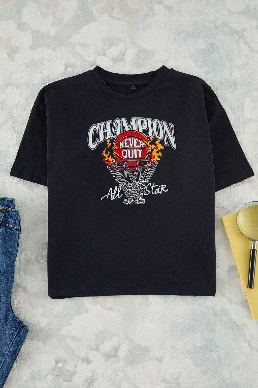 Lacivert Erkek Cocuk Slogan Bask?l? Regular/Normal Kal?p K?sa Kol Orme T-Shirt TKDSS25TS00031 - Trendyolmilla фото 6