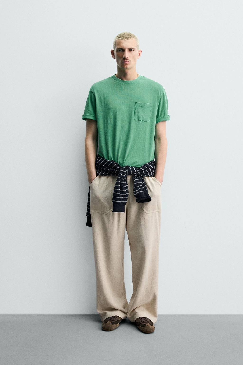PANTAL?N RELAXED FIT ESTRUCTURA CUADROS / Beige claro