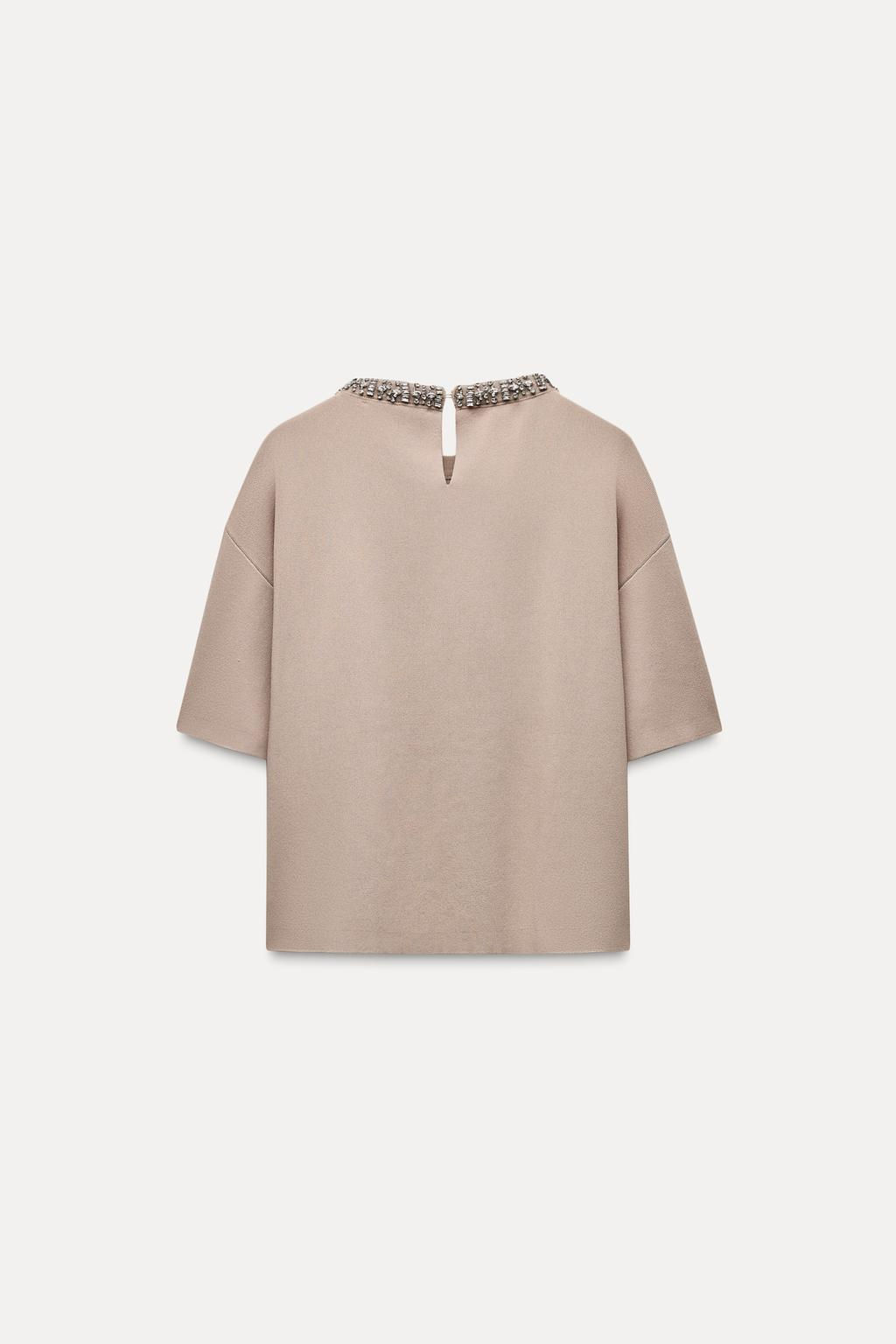 PLAIN KNIT SWEATER WITH RHINESTONE BEADS - Zara фото 6