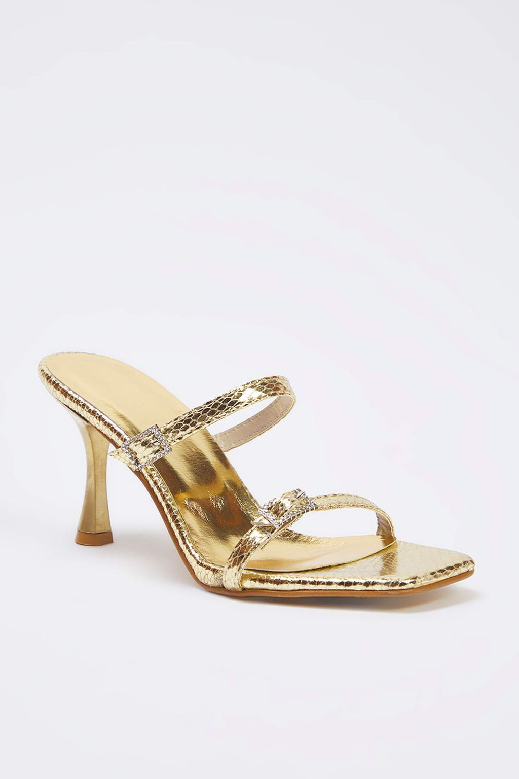 Trendyolmilla Shoes Metalik Alt?n Tasl? Toka Detayl? Ince Bantl? Kad?n Ince Topuklu Terlik TAKSS25TO00103  фото 5