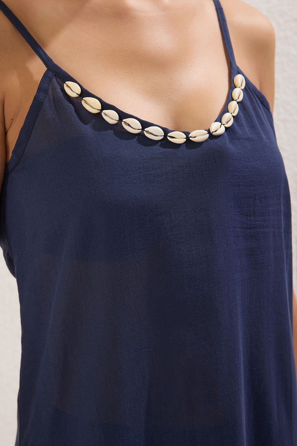 Lacivert Dokuma Aksesuar Detayl? %100 Pamuk Maxi Plaj Elbise TBESS25EL00062 - Trendyolmilla фото 4