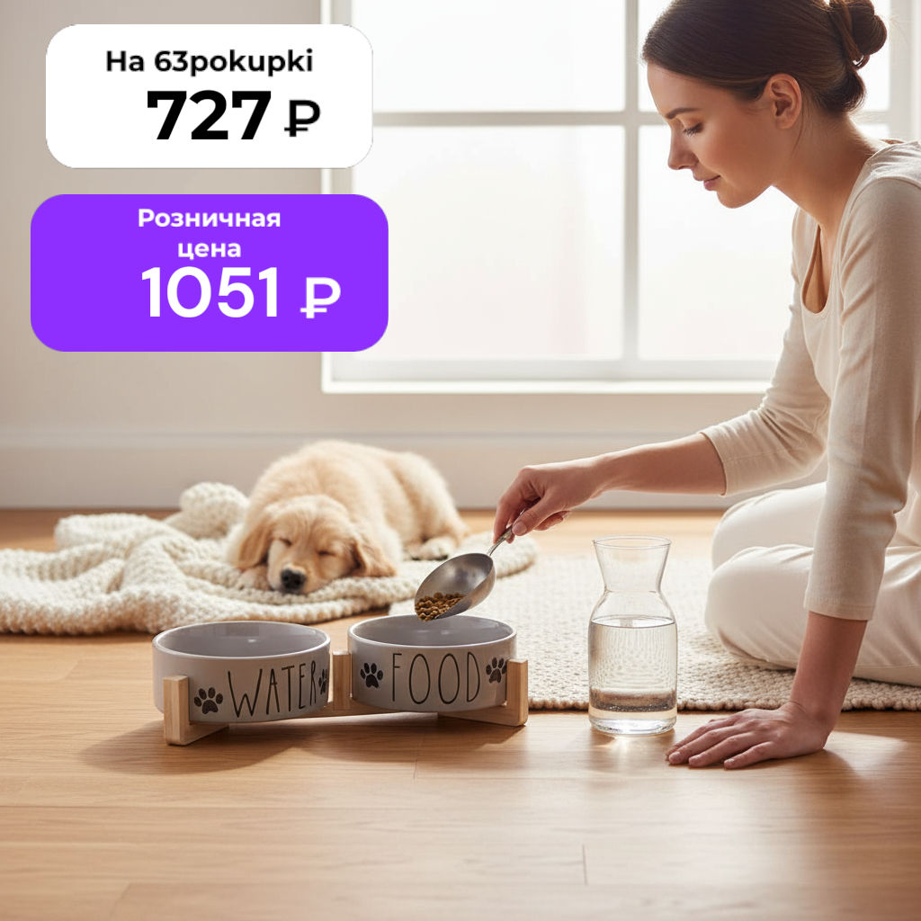 Набор 2 мисок для домашних питомцев 450 мл 28*14,5*6,5 см, с бамбуковой подставкой, серая