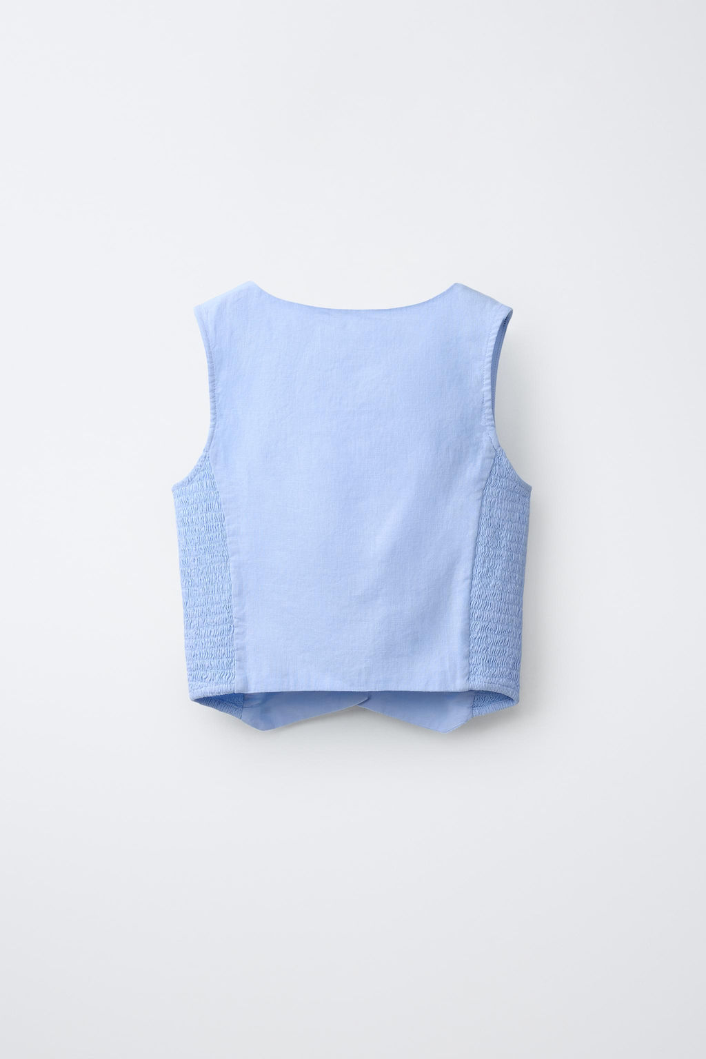 CHALECO NIDO DE ABEJA CON LINO / Azul cielo